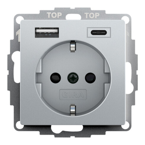 Gira Steckdose USB 245926 Aluminium Typ F 16A 250V Safety Plus