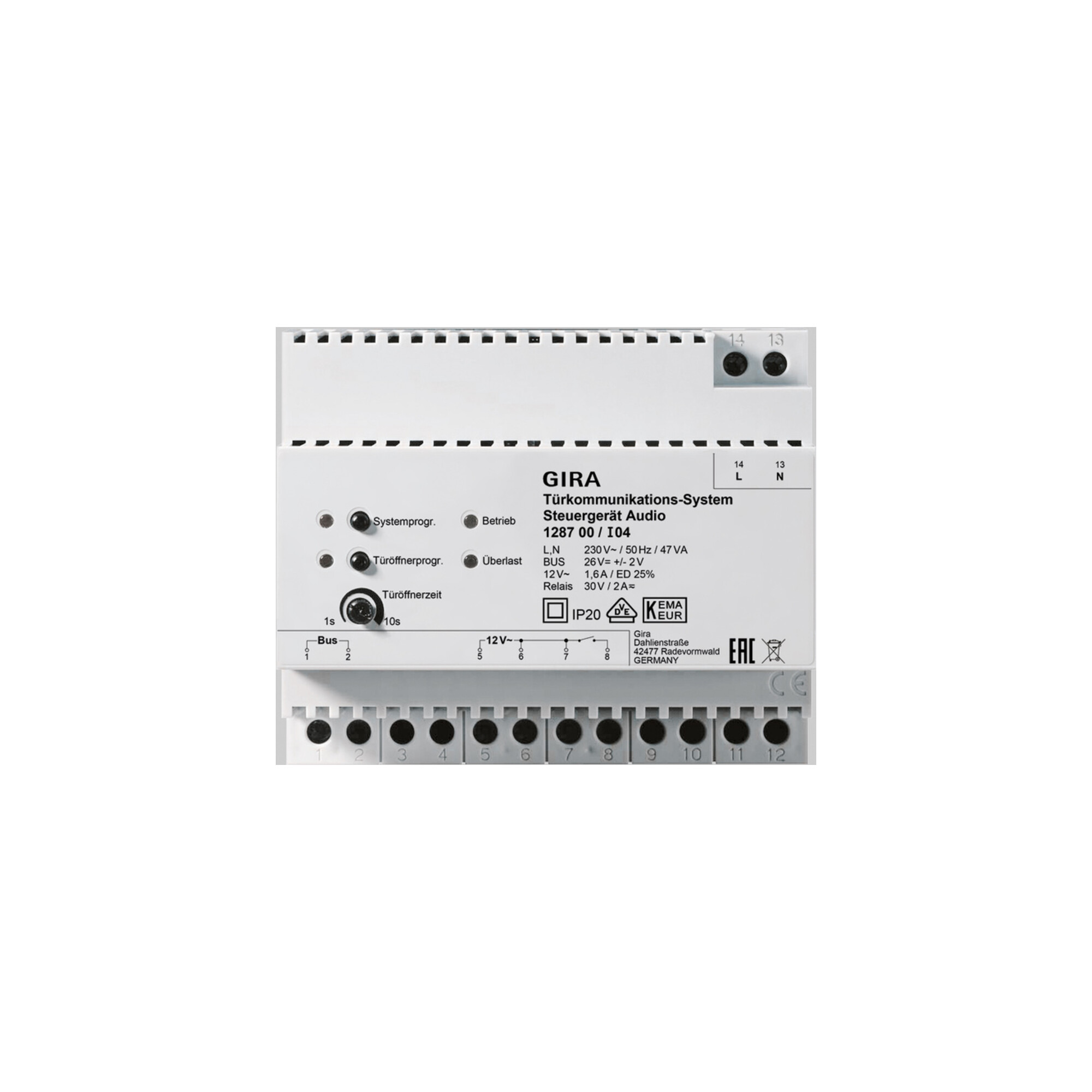 Gira 6TE 128700 Audio Bussystem Steuergerät REG, 128700
