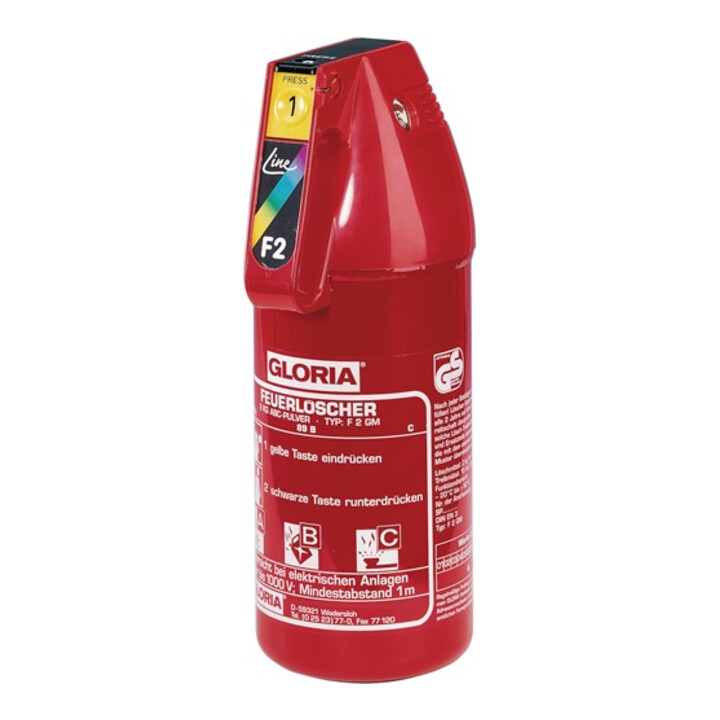 Gloria KFZ Pulverfeuerlöscher F2GM Dauerdrucklöscher m.Manometer Brandklasse A/B/C