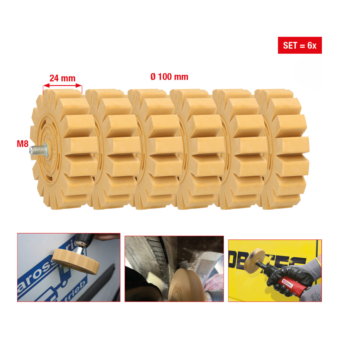 Gomme à lamelles KS Tools, Ø 100 mm, largeur 24 mm, paquet de 6