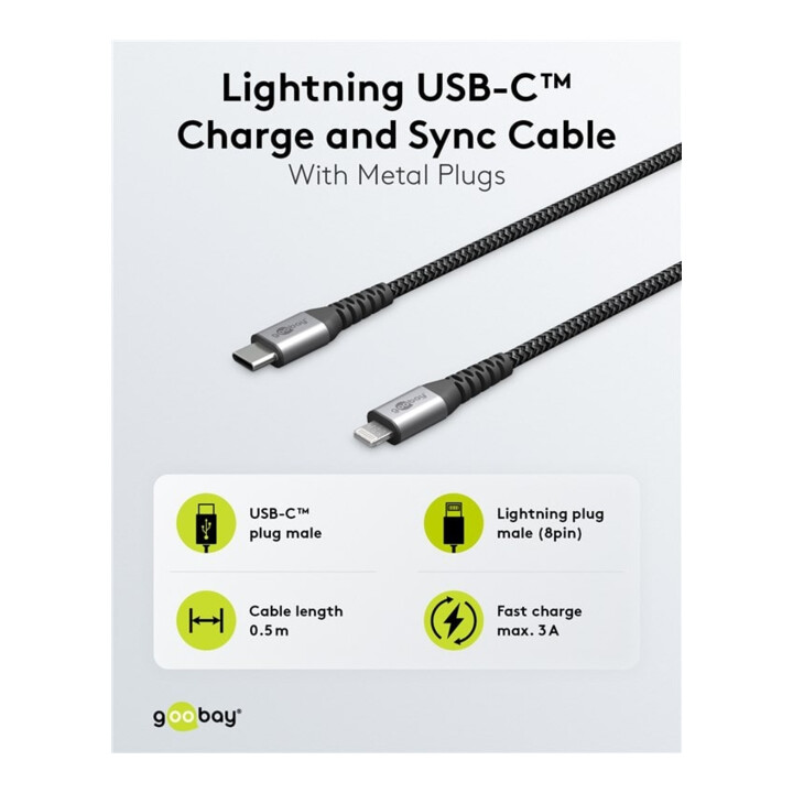 goobay Câble de synchronisation et de charge Lightning USB-C 1 m