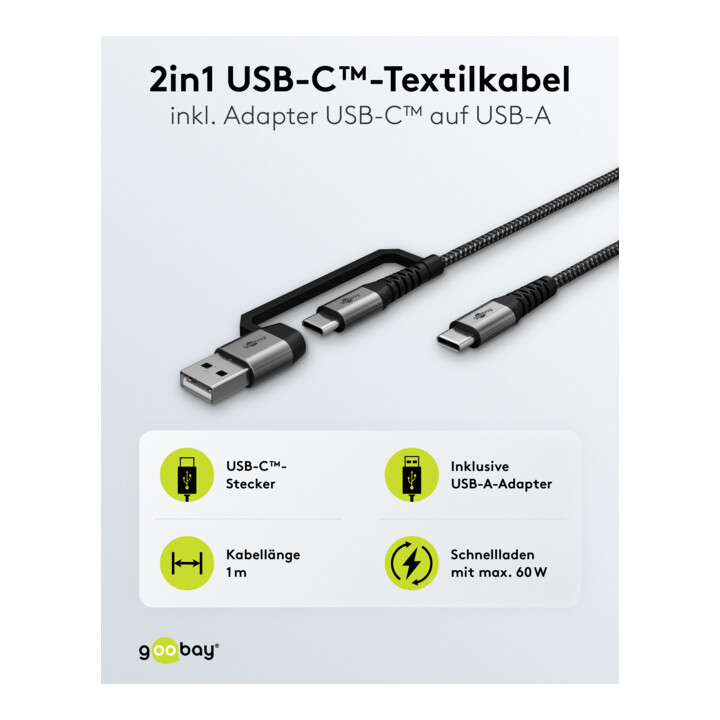 goobay Câble textile USB 2en1 1 m extra robuste 70277