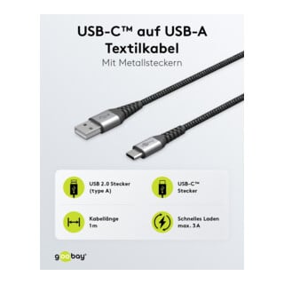 goobay Câble textile USB-C vers USB-A 1 m 49296