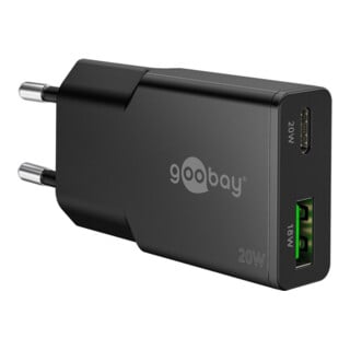 goobay Dual-Schnellladegerät USB-C PD GaN 20W Slim schwarz