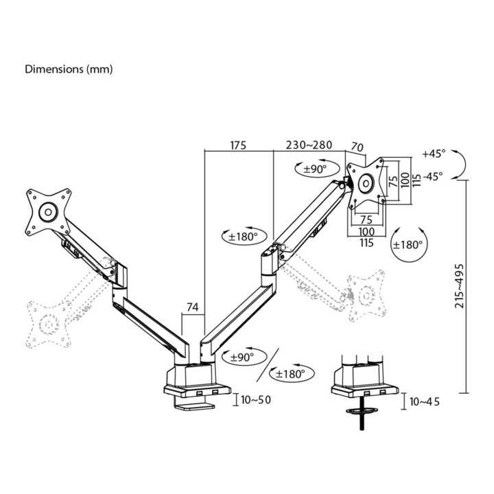 goobay Support double moniteur Pro 70814 réglable en hauteur pivotant