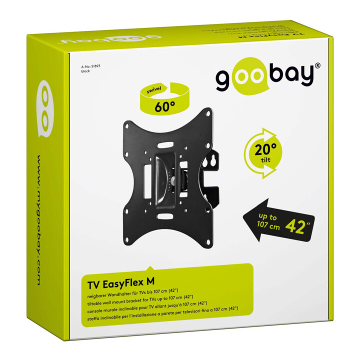Goobay Support mural TV EasyFlex M 51893 inclinable et pivotant jusqu’à 20°/60°