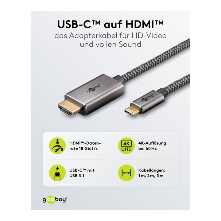 goobay USB-C HDMI Textilkabel 75700 4K/60 Hz 2m
