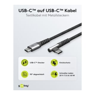 goobay USB-C Kabel 90 Grad 1m Textilumschlossen