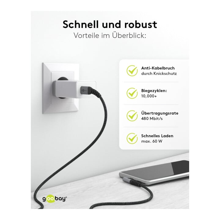 goobay USB-C Kabel 90 Grad 1m Textilumschlossen