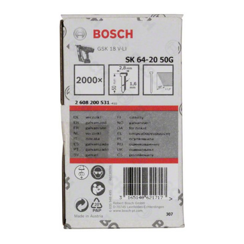 Goupille à tête fraisée Bosch SK64 20G 20G 50 mm galvanisée