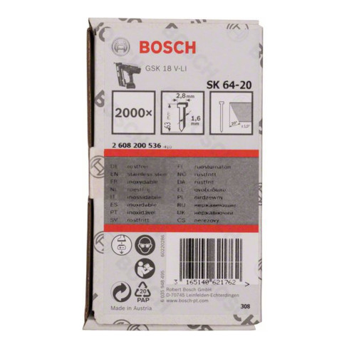 Goupille à tête fraisée Bosch SK64 20NR