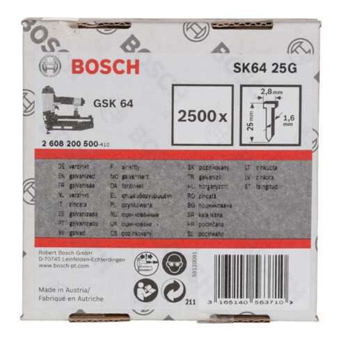Goupille à tête fraisée Bosch SK64 25G 1,6 mm 25 mm galvanisée