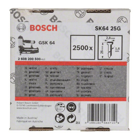 Goupille à tête fraisée Bosch SK64 25G 1,6 mm 25 mm galvanisée