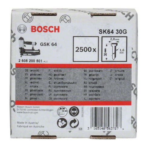 Goupille à tête fraisée Bosch SK64 30G 1,6 mm 30 mm galvanisée
