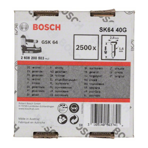 Goupille à tête fraisée Bosch SK64 40G 1,6 mm 40 mm galvanisée