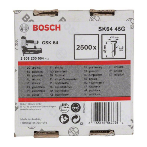 Goupille à tête fraisée Bosch SK64 45G 1,6 mm 45 mm galvanisée
