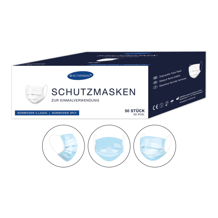 Gramm medical Actiomedic® Masque buccal et nasal selon DIN EN 14683:2019 TYPE IIR, 3 couches