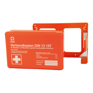 GRAMM medical Betriebsverbandkasten MINI + Wandhalterung, orange, DIN 13 157