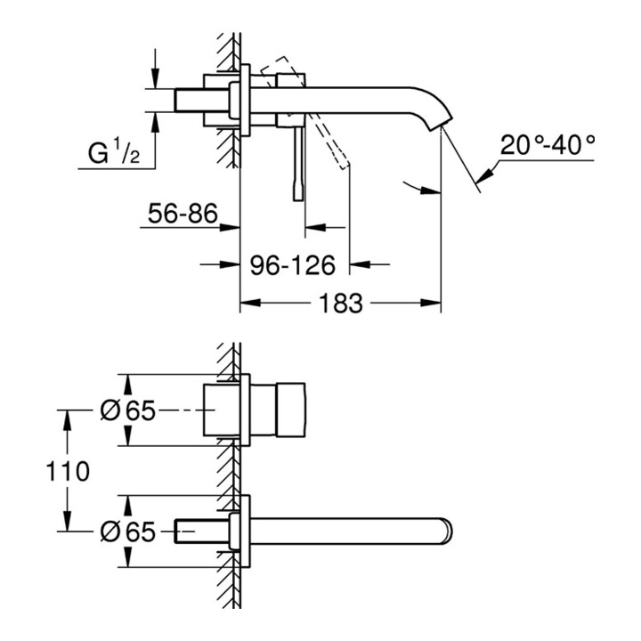 Grohe 2-Loch-Waschtischbatterie ESSENCE Ausladung 183 mm, Fertigmontageset für 23571000 chrom