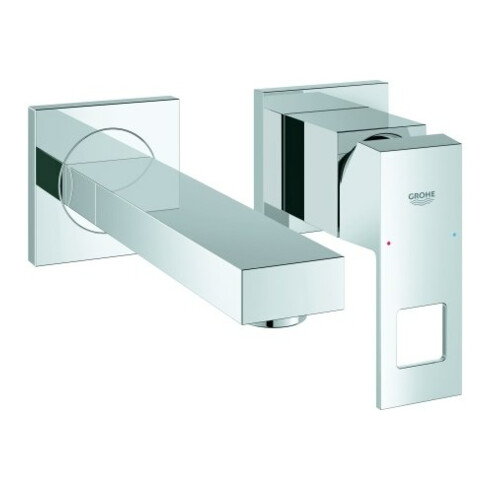 Grohe Fertigmontageset Eurocube chr, 2-Loch-Waschtisch-Wandarmatur, Ausl. 17,1cm