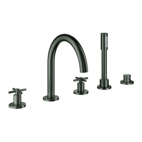 Grohe 5-Loch-Wannen-Kombination Atrio m Kreuzgriffen, hard graphite gebürstet