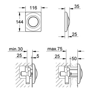 Grohe Abdeckplatte SURF 116 x 144 mm, für Urinal alpin-weiß