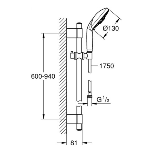 Grohe Brausegarnitur Classic RAINSHOWER Handbrause 130 mm chrom