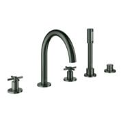 Grohe Combinaison baignoire 5 trous Atrio avec poignées croisées, graphite dur brossé