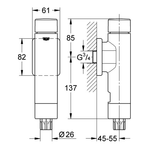 Grohe Druckspüler Rondo A.S. für WC, DN 20 chrom