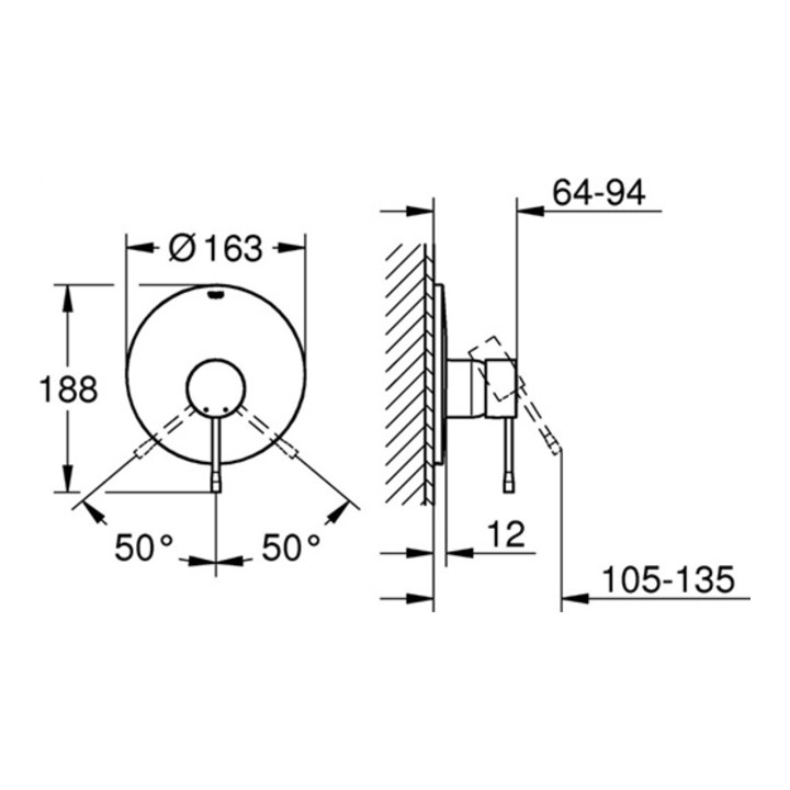 Grohe Einhand-Brausebatterie ESSENCE Fertigmontageset supersteel