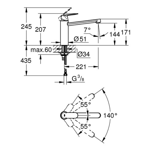 Grohe Einhand-Spültischbatterie C EUROSMART DN 15 Mousseur chrom