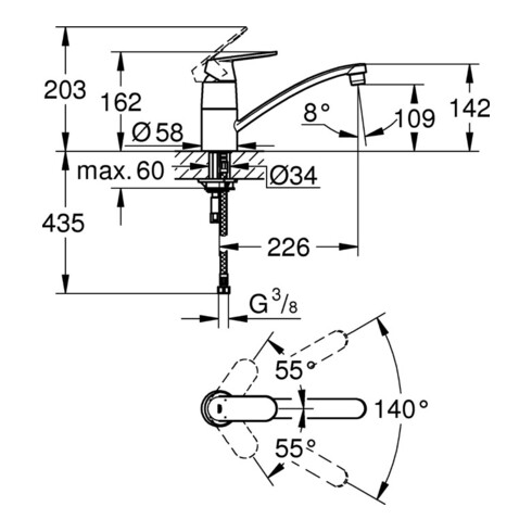 Grohe Einhand-Spültischbatterie C EUROSMART DN 15 Mousseur chrom