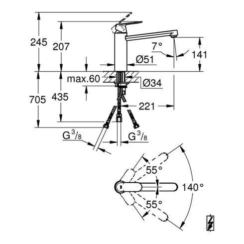 Grohe Einhand-Spültischbatterie C EUROSMART DN 15 Niederdruck, Strahlregler chrom