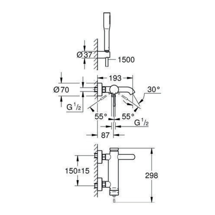 Grohe Einhand-Wannenbatterie ESSENCE DN 15, mit Brausegarnitur chrom