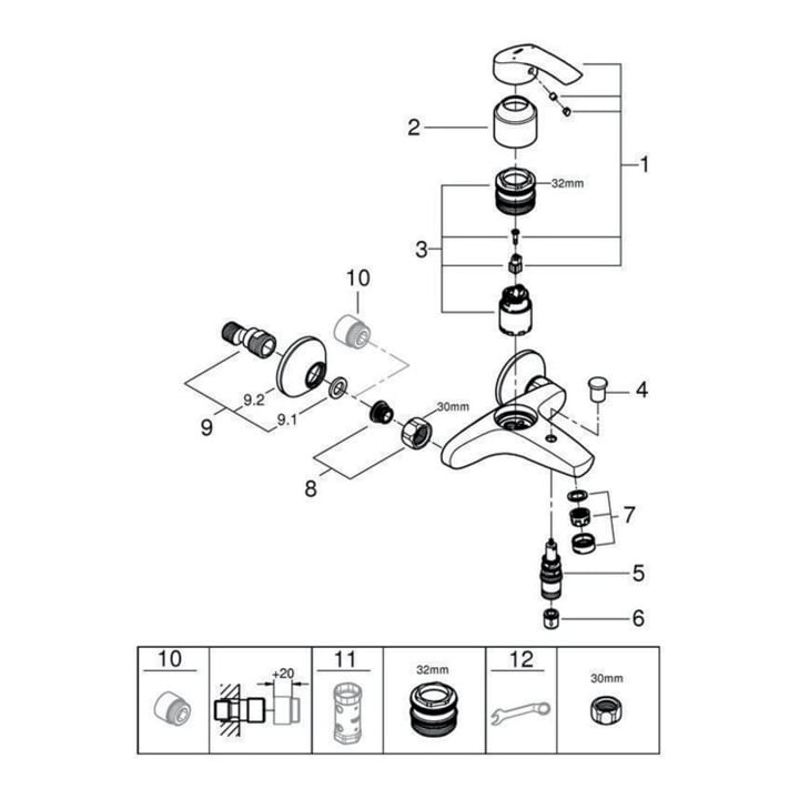 Grohe Einhand-Wannenbatterie EUROSMART DN 15, Wandmontage chrom