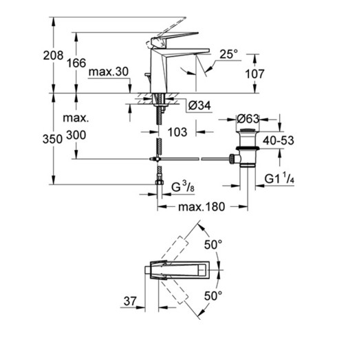 Grohe Einhand-Waschtischbatterie ALLURE BRILLIANT DN 15 Zugstangen-Ablaufgarnitur 1 1/4" chrom