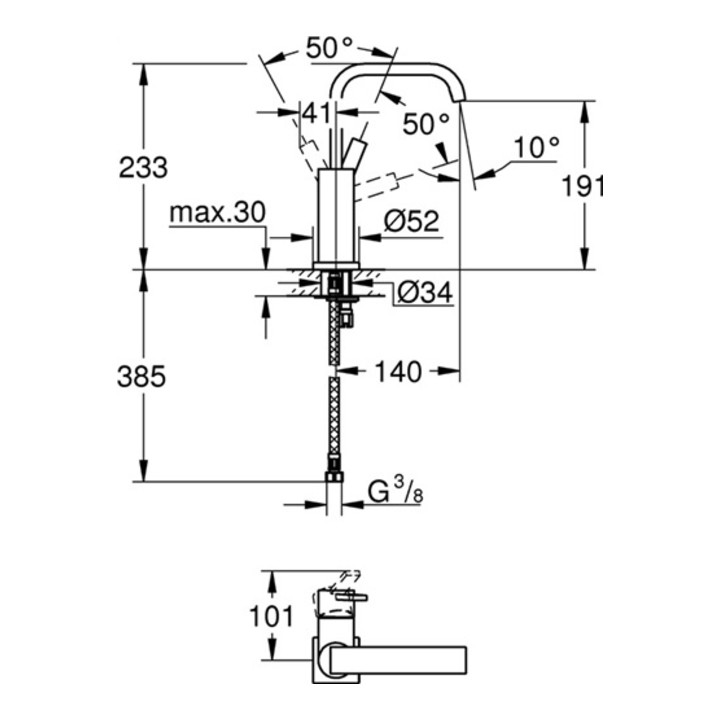 Grohe Einhand-Waschtischbatterie ALLURE DN 15, U-Auslauf, glatter Körper chrom
