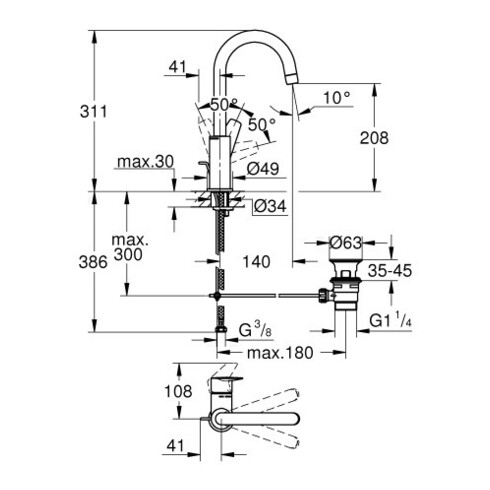 Grohe Einhand-Waschtischbatterie BAUEDGE DN 15 · L-Size chrom