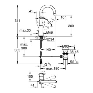 Grohe Einhand-Waschtischbatterie BAUEDGE DN 15, L-Size chrom