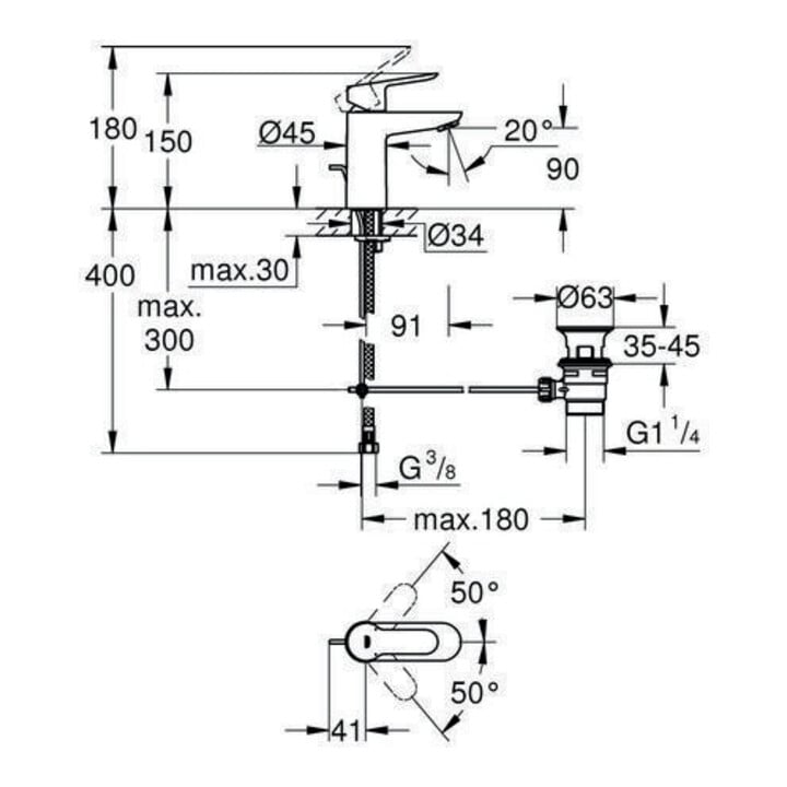 Grohe Einhand-Waschtischbatterie BAUEDGE DN 15, S-Size chrom