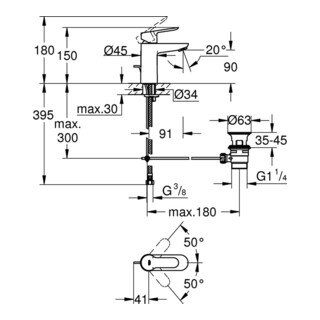 Grohe Einhand-Waschtischbatterie BAUEDGE DN 15 Zugstangen-Ablaufgarnitur 1 1/4" chrom