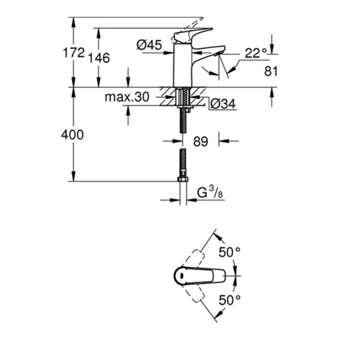Grohe Einhand-Waschtischbatterie BAUFLOW DN 15, S-Size, glatter Körper chrom