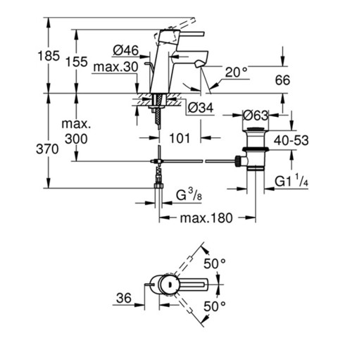Grohe Einhand-Waschtischbatterie CONCETTO DN 15, Zugstangen-Ablaufgarnitur 1 1/4" chrom