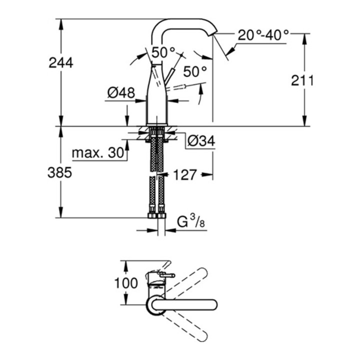 Grohe Einhand-Waschtischbatterie ESSENCE DN 15, L-Size, glatter Körper chrom