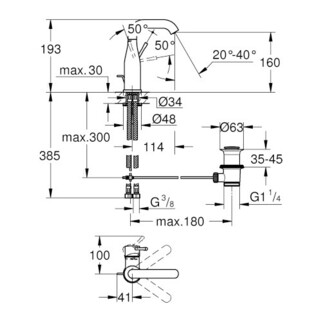 Grohe Einhand-Waschtischbatterie ESSENCE DN 15, M-Size, Zugstangen-Ablaufgarnitur 1 1/4" chrom