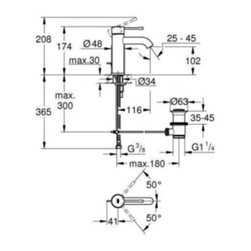 Grohe Einhand-Waschtischbatterie ESSENCE DN 15, S-Size, Zugstangen-Ablaufgarnitur 1 1/4" chrom