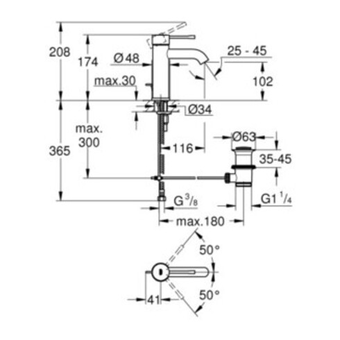 Grohe Einhand-Waschtischbatterie ESSENCE DN 15, S-Size, Zugstangen-Ablaufgarnitur 1 1/4" chrom