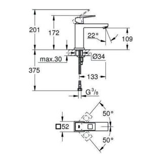 Grohe Einhand-Waschtischbatterie EUROCUBE DN 15, mittelhohe Ausführung glatter Körper chrom