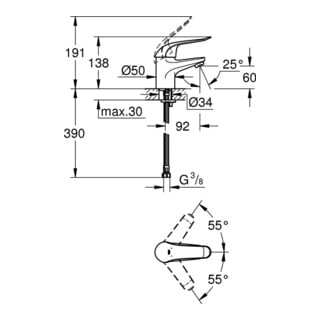 Grohe Einhand-Waschtischbatterie EUROECO SPEZIAL DN 15 glatter Körper chrom