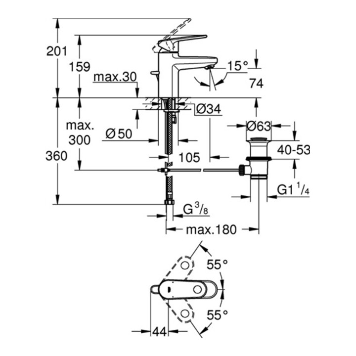 Grohe Einhand-Waschtischbatterie EUROPLUS DN 15 chrom